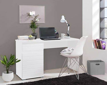 Elano White Gloss Computer Desk with Drawers: Modern Home Office Workstation - UK Luxury Furniture